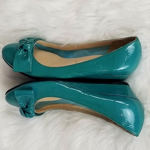 Butter turquoise wedge bow front shoes size 6.5 - Picture 3 of 6